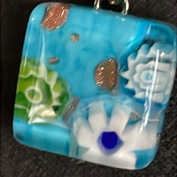 Blue fused glass flower Pendant - Picture 2 of 5